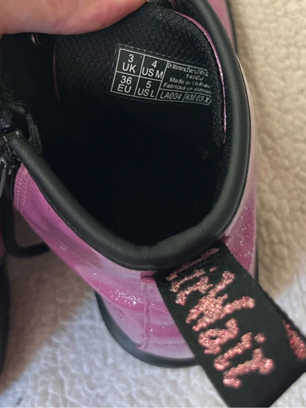 Dr. Martens Pink Cosmic Glitter Combat Boots Girls Youth Size 4
